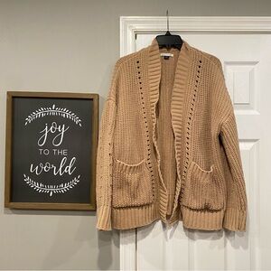 American Eagle AE Open Front Chenille Cardigan Sweater Camel Tan Small